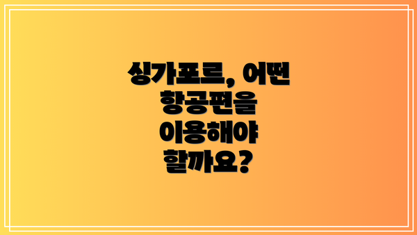 싱가포르, 어떤 항공편을 이용해야 할까요?